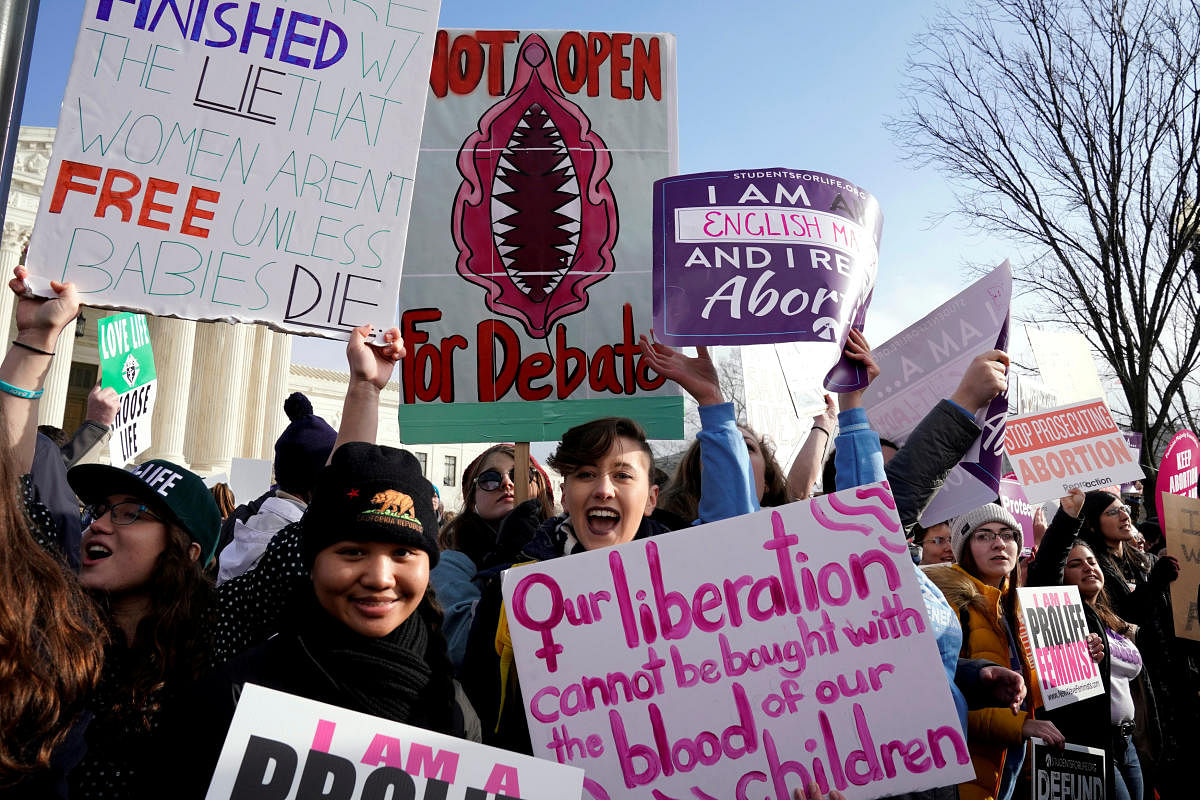 Abortion rights advocates rally at the Supreme Court during the 46th annual March for Life in Washington. Reuters