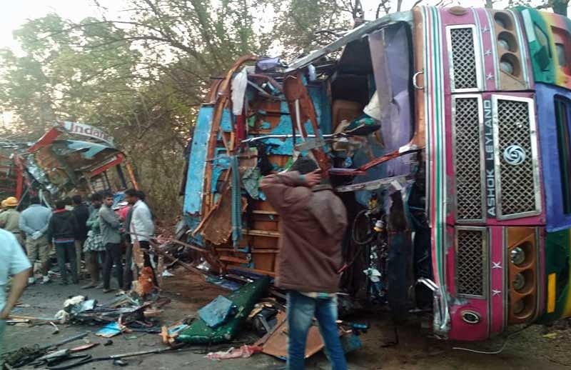 The incident took place when the  LPG cylinder-borne lorry heading towards Sagar collided with another ten-wheeler-truck ferrying tar coming from Sagar.