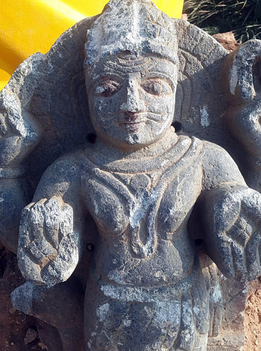 Lord Shaniswara swamy idol found during the Varthur lake walk bore at the excavation &amp; construction site of northeastem wastewater.