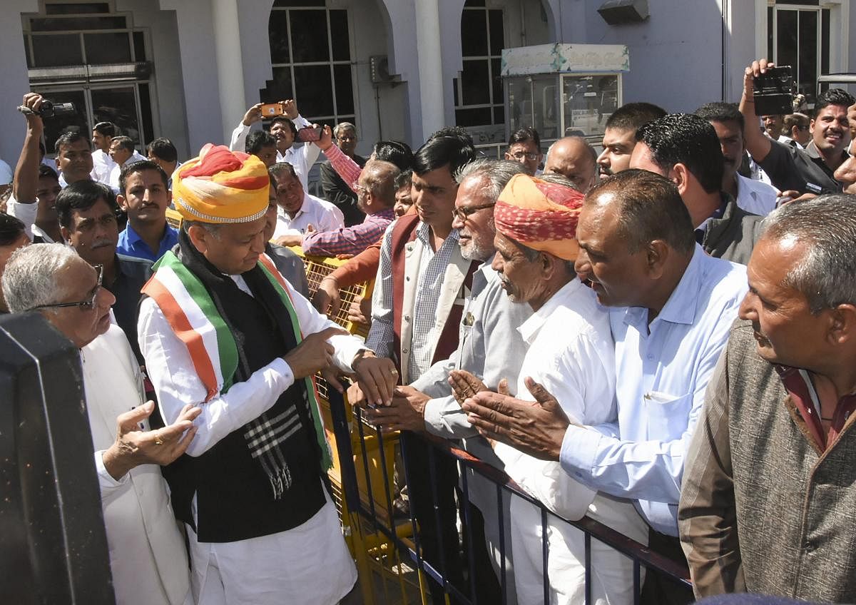 Rajasthan Chief Minister and senior Congress leader Ashok Gehlot meets party workers during Holi celebrations, in Jodhpur, Wednesday, March 20, 2019. PTI