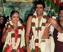 Indian cricketer Ravichandran Ashwin with his bride Preethi during their Reception in Chennai on Saturday. PTI Photo