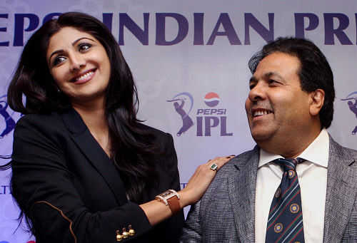 IPL Chairman Rajiv Shukla with Rajasthan Royals owner Shilpa Shetty during the IPL 2013 Players Auction in Chennai on Sunday. PTI Photo