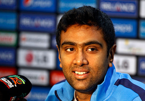 Ravichandran Ashwin addresses a press conference ahead of their ICC Twenty20 Cricket World Cup semifinal match against South Africa in Dhaka, Bangladesh, Thursday, April 3, 2014. AP