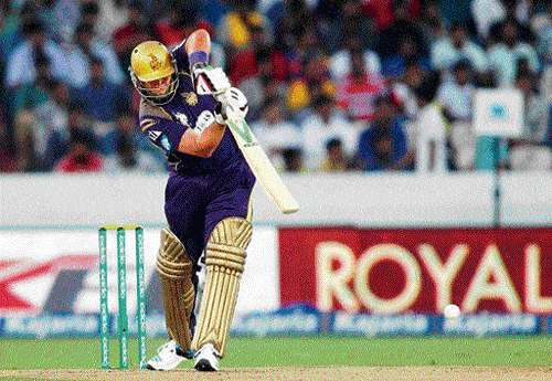 classy: KKR's Jacques Kallis en route his unbeaten 54 against Hobart Hurricanes in the first semifinal on Thursday. BCCI
