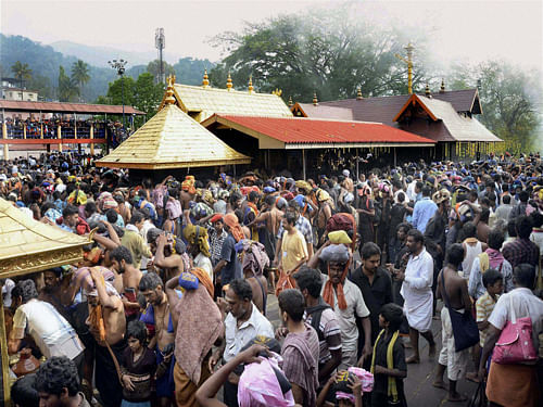 Five days after the famed Sabarimala temple opened this season, collections recorded have gone up by 22 percent as compared with the same period last year, according to temple authorities. DH file photo