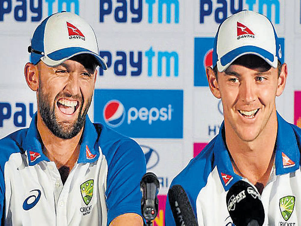 That's a good one Australia's Nathan Lyon (left)&#8200;and Josh Hazlewood during a media interaction on Tuesday. PTI