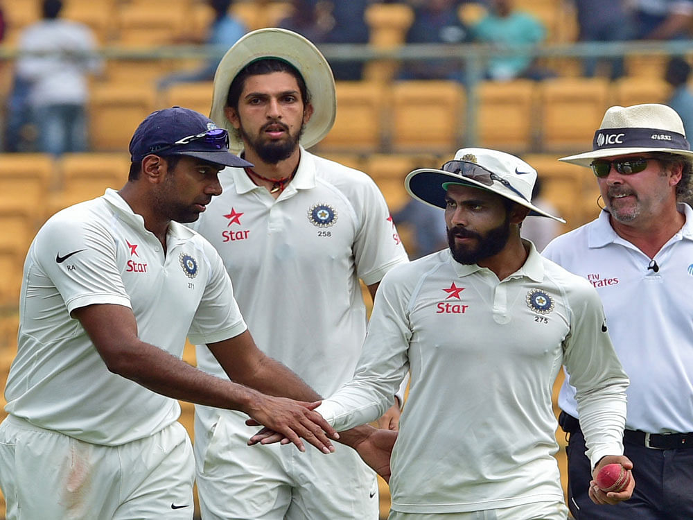 Jadeja has caught up with Ashwin in the rankings after the second Test against Australia in Bengaluru which India won by 75 runs on the fourth day yesterday. PTI photo