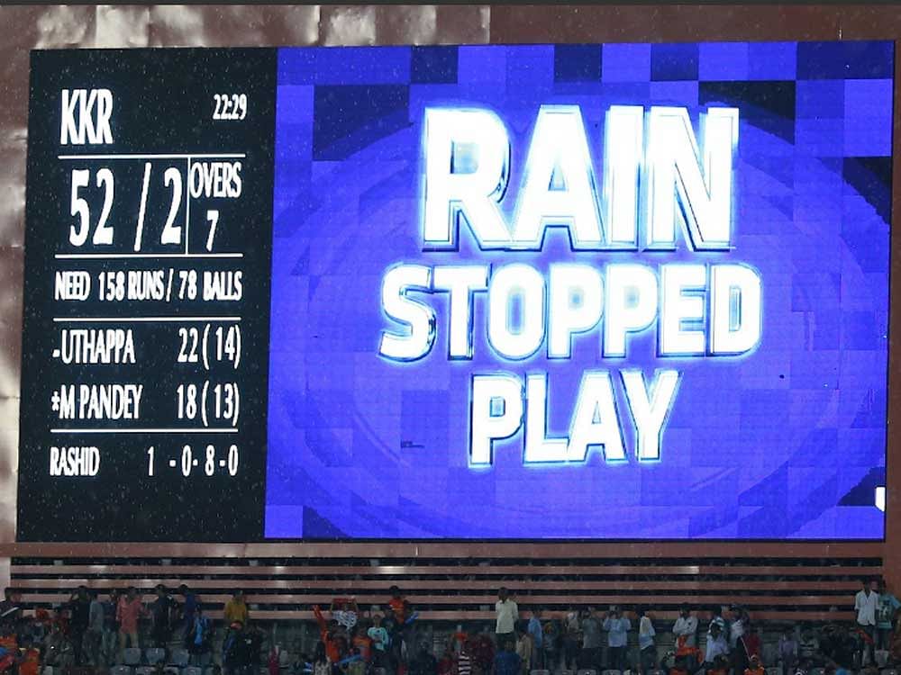 Rain stopped play in the IPL encounter between Kolkata Knight Riders and Sunrisers Hyderabad here today.