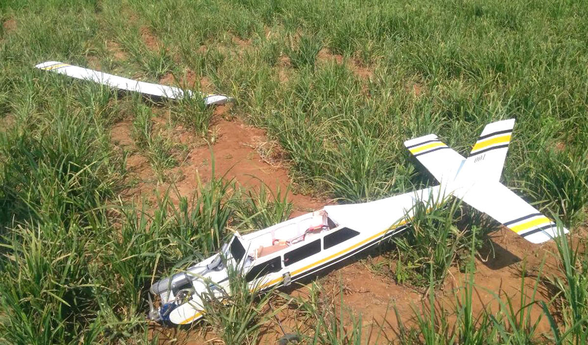 The drone which crashed near Nayakanahatti in Challakere taluk of chitradurga district on Wednesday. DH Photo