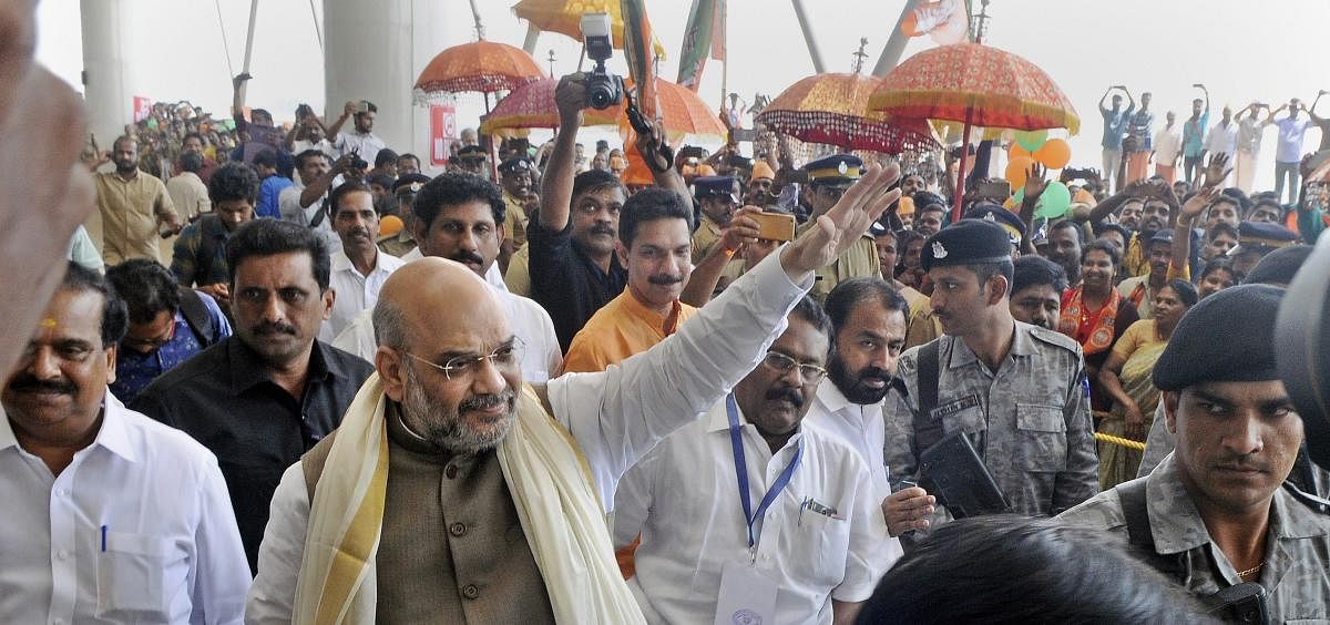 BJP National President Amit Shah on his arrival at the Kannur International Airport in Kannur on Saturday. PTI photo