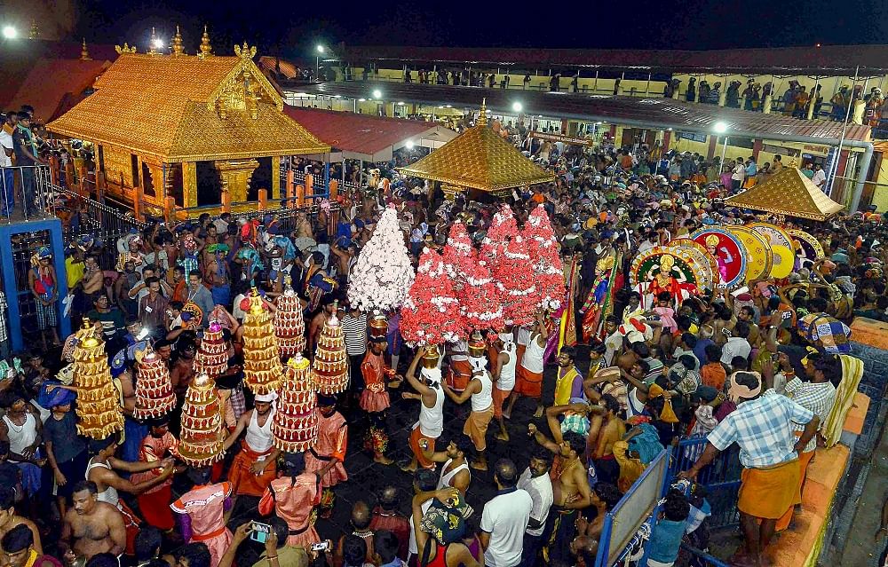 ‘Karppoorazhi’ procession underway at the Lord Ayyappa temple in Sabarimala. (PTI File Photo) 