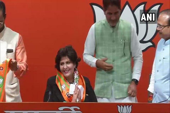 She joined the BJP in the presence of the party's Haryana unit chief Subhash Barala, and general secretary Anil Jain, who is in charge of its affairs in the state. (Image: ANI/Twitter)