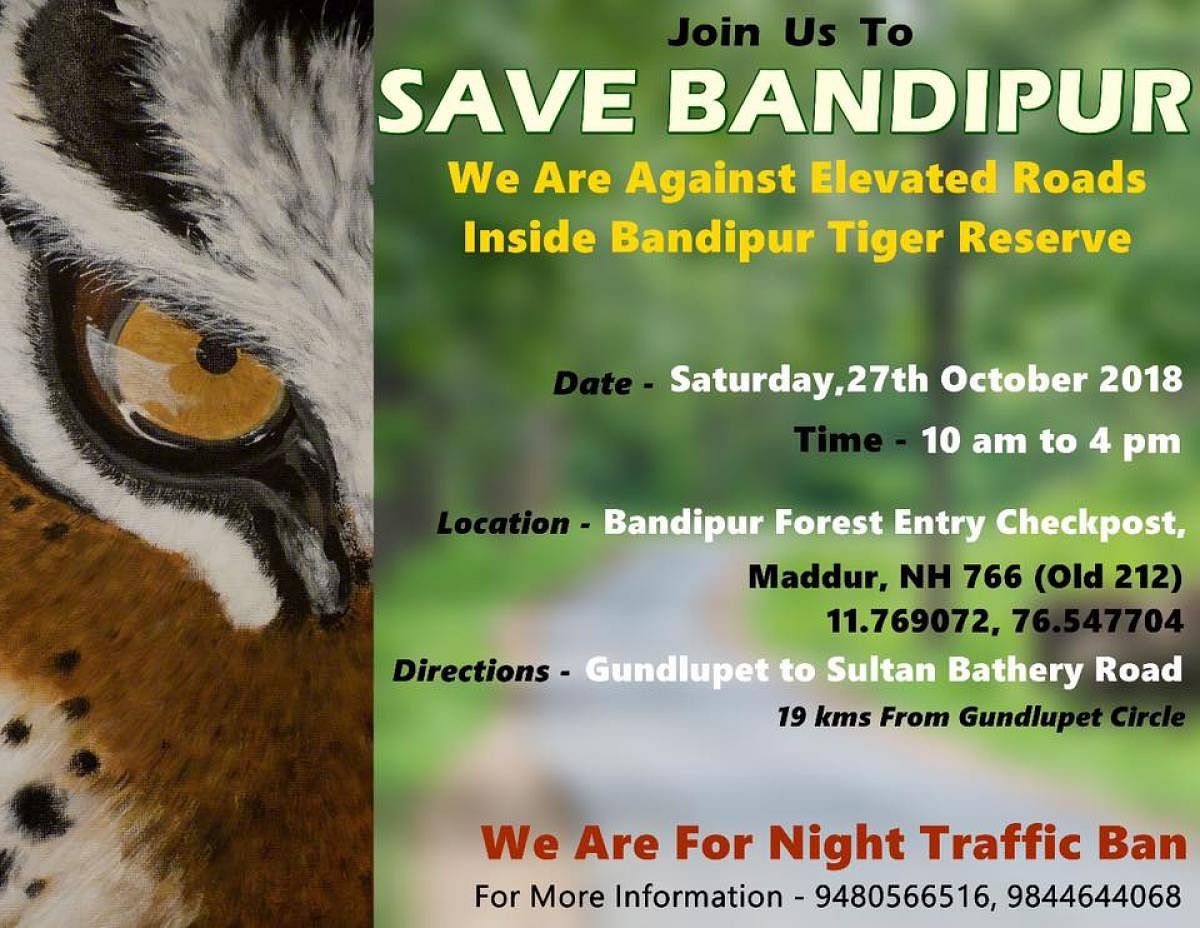 The poster of #nighttrafficbeda campaign against demand for night traffic and elevated roads in Bandipur forests.