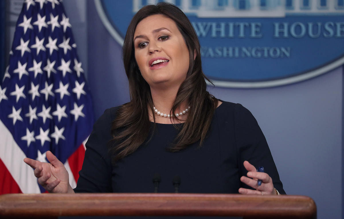 White House Press Secretary Sarah Sanders answers a question from a reporter during a press briefing in the White House briefing room in Washington. (Reuters Photo)