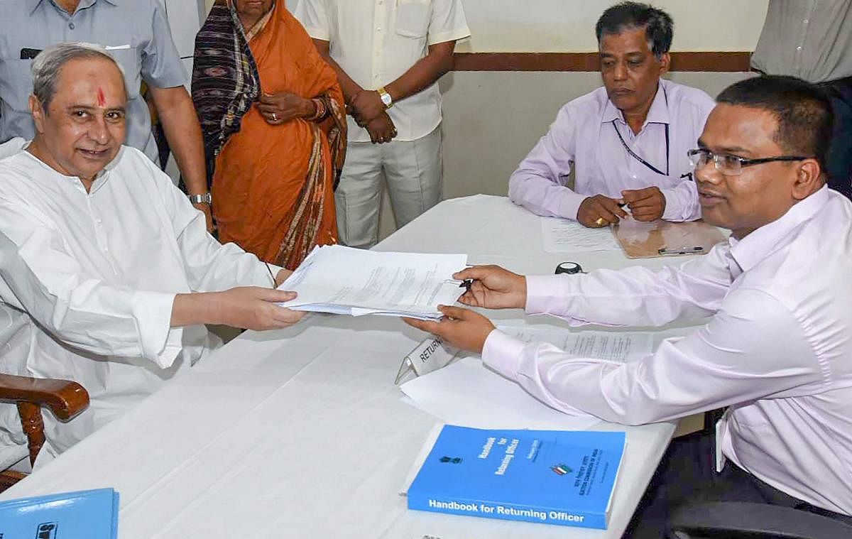Biju Janata Dal President and Odisha Chief Minister Naveen Patnaik files his nomination papers for Hinjili Assembly constituency ahead of the elections, at Chatrapur in Berhampur, on March 20, 2019. PTI
