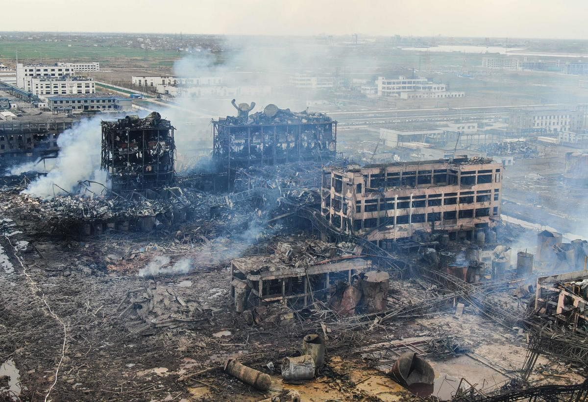 Thursday's explosion in Yancheng city, eastern Jiangsu province razed an industrial park and blew out the windows of surrounding homes. (AFP Photo)