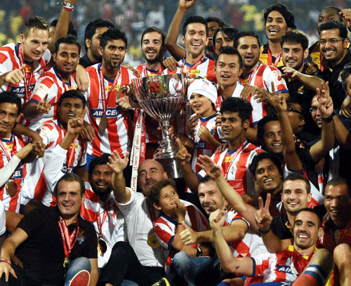 Atletico de Kolkata defeated Kerala Blasters FC 1-0 in the final to lift the Indian Super League (ISL) football trophy at the D Y Patil stadium here Saturday. PTI Image