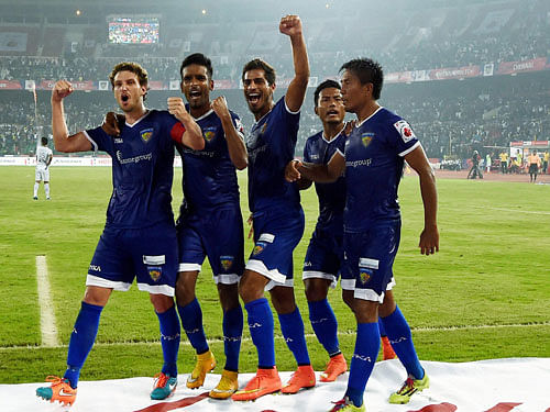 Chennaiyin FC had taken the lead through Elano Blumer's spot kick in the 34th minute and Chris Dagnall drew level for the hosts 15 seconds after play restarted in the second session. Kerala Blasters won a penalty in the 52nd minute but Josue Prieto's low attempt was kept away by Chennaiyin FC goalkeeper Karanjit Singh. File photo