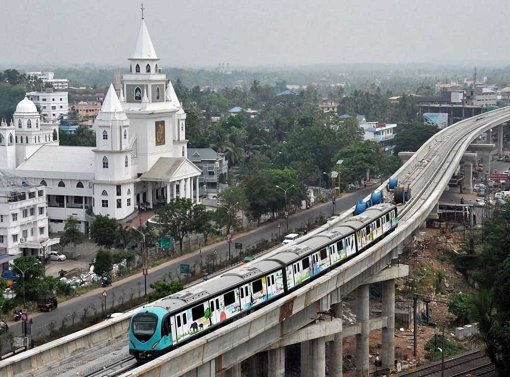 The final service trial run of the Kochi Metro in Kochi on Thursday. PTI Photo