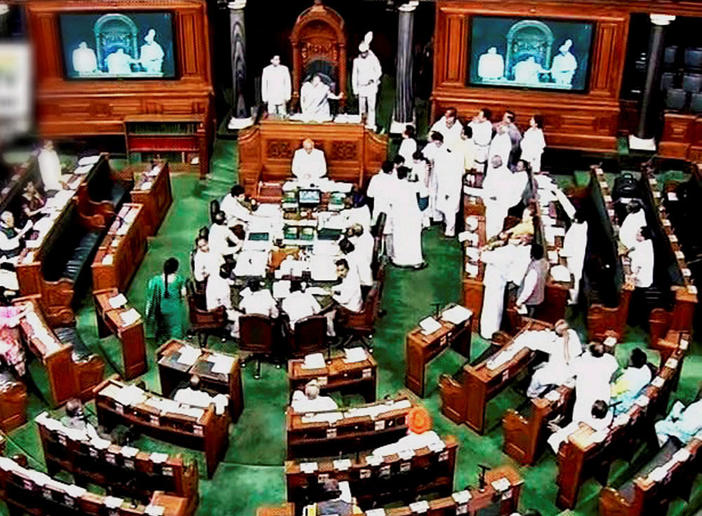As BJP members protested again, the Speaker said the BJP members should not turn the House into a 'Kurukshetra' but 'Dharmakshetra' where they could debate issues. Photo credit: PTI.