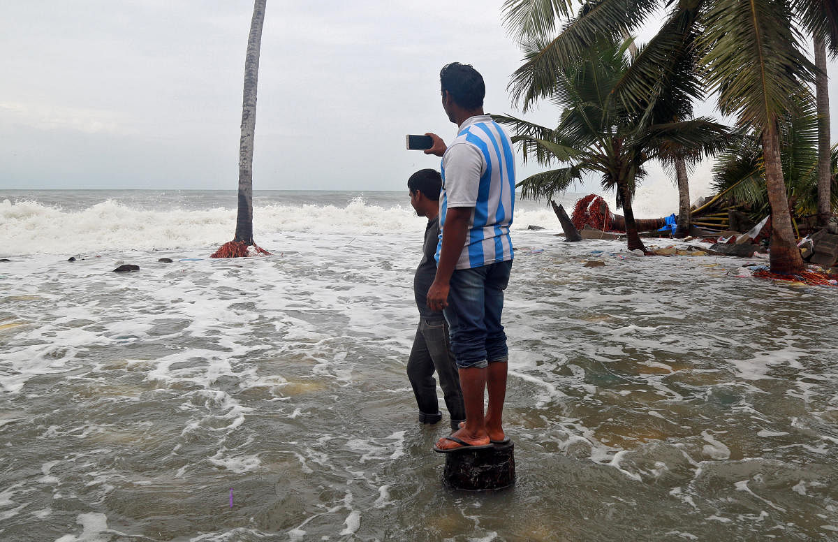 Cyclone Ockhi caused flooding in the coastal village of Chellanam in Kerala on December 2. REUTERS