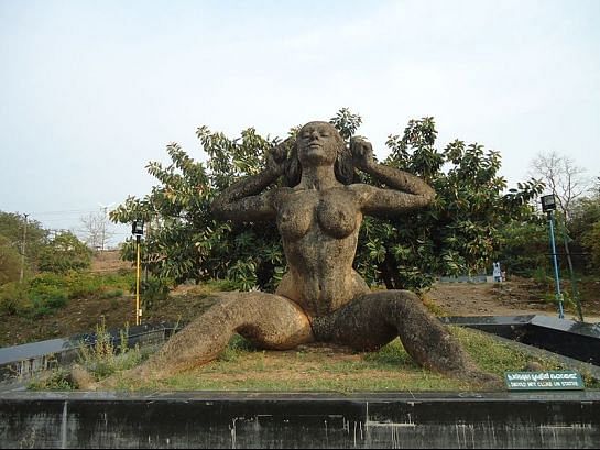 Kerala's iconic 'Yakshi' statue, the gigantic nude woman sculpture. (Image courtesy Twitter)