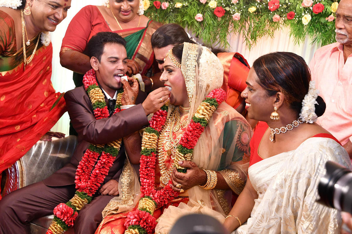 Ishaan and Surya at their wedding in Thiruvananthapuram on Thursday. DH photo