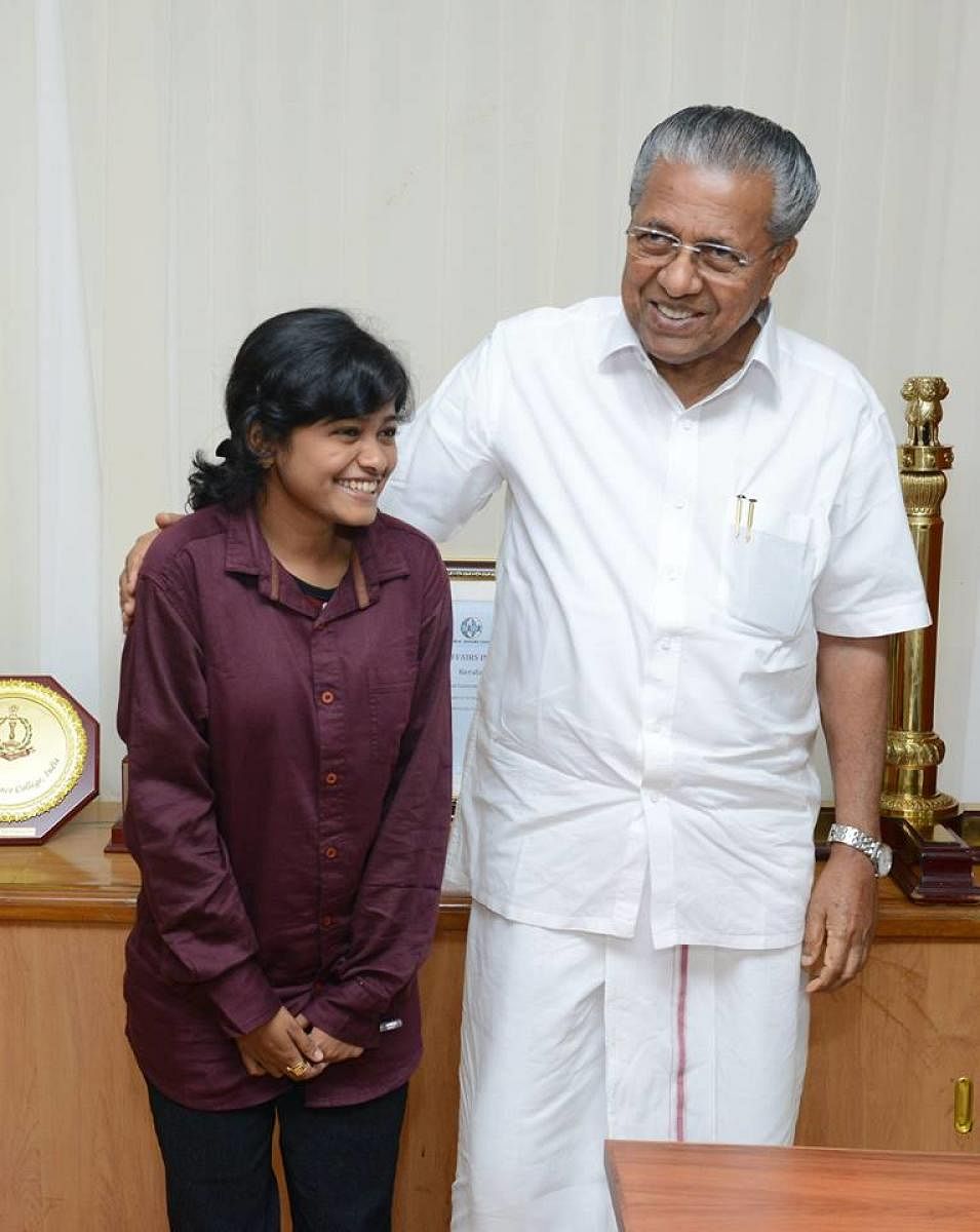 Hanan Hamid with Kerala Chief Minister Pinarayi Vijayan on Wednesday. Facebook