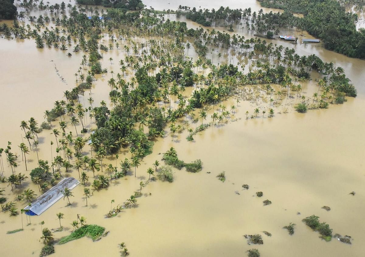 A view of the flood affected areas, in Kochi on Sunday, Aug 19, 2018. (PTI Photo)