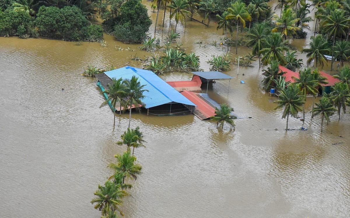 A view of the flood-affected areas, in Kochi on Sunday. PTI