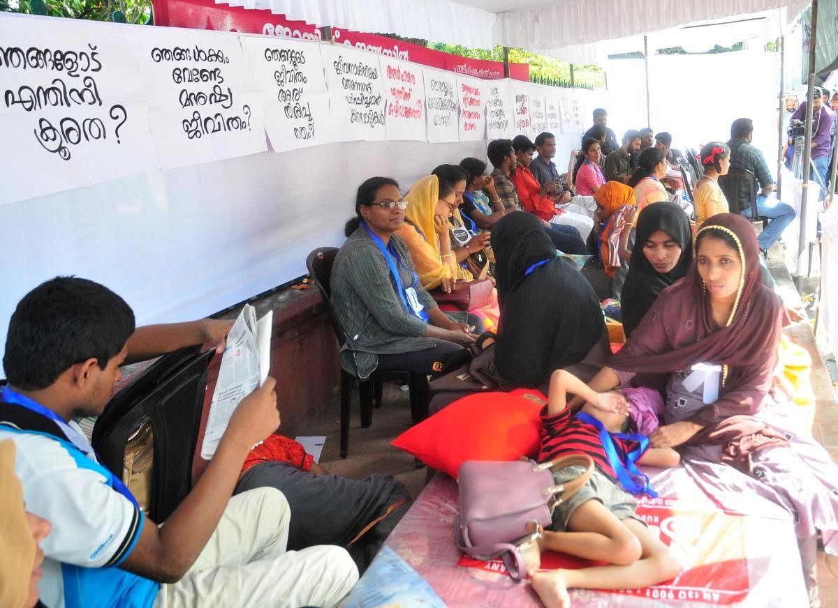 MAN-MADE: Endosulfan victims sit on a dharna in front of Kerala Secretariat in Thiruvananthapuram on Wednesday.