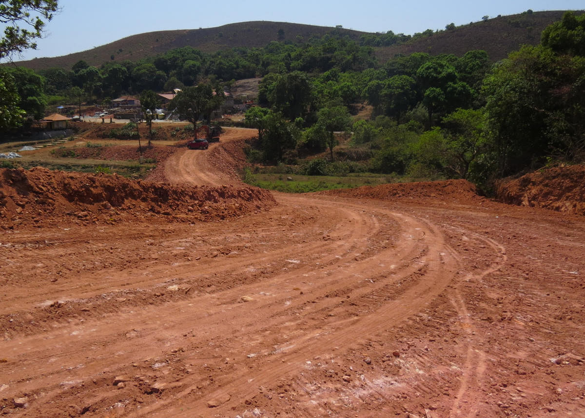 The work on a road at Devaramane in Mudigere taluk.
