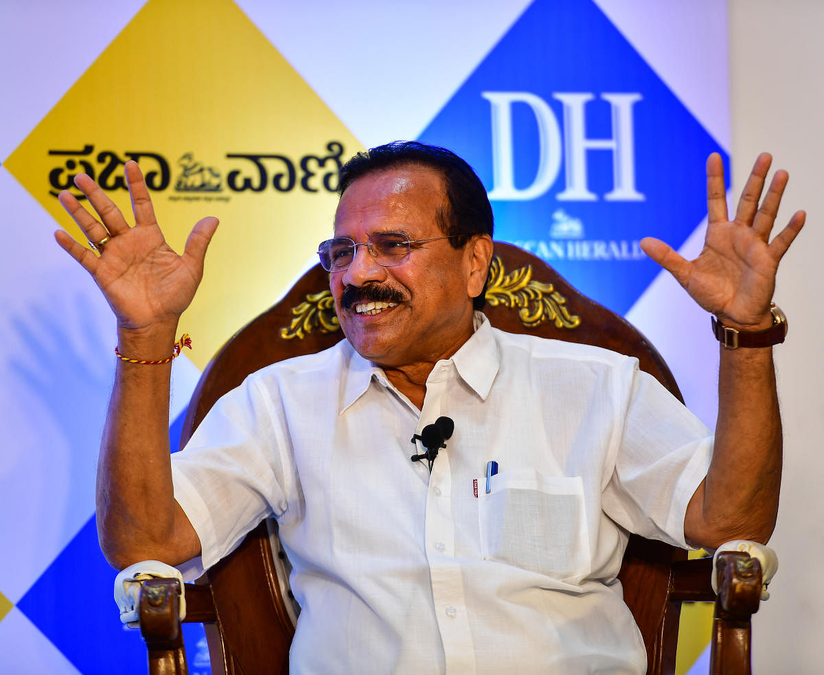 Union MInister D V Sadananda Gowda speaks at an interaction organised by Deccan Herald and Prajavani in Bengaluru on Monday. DH Photo