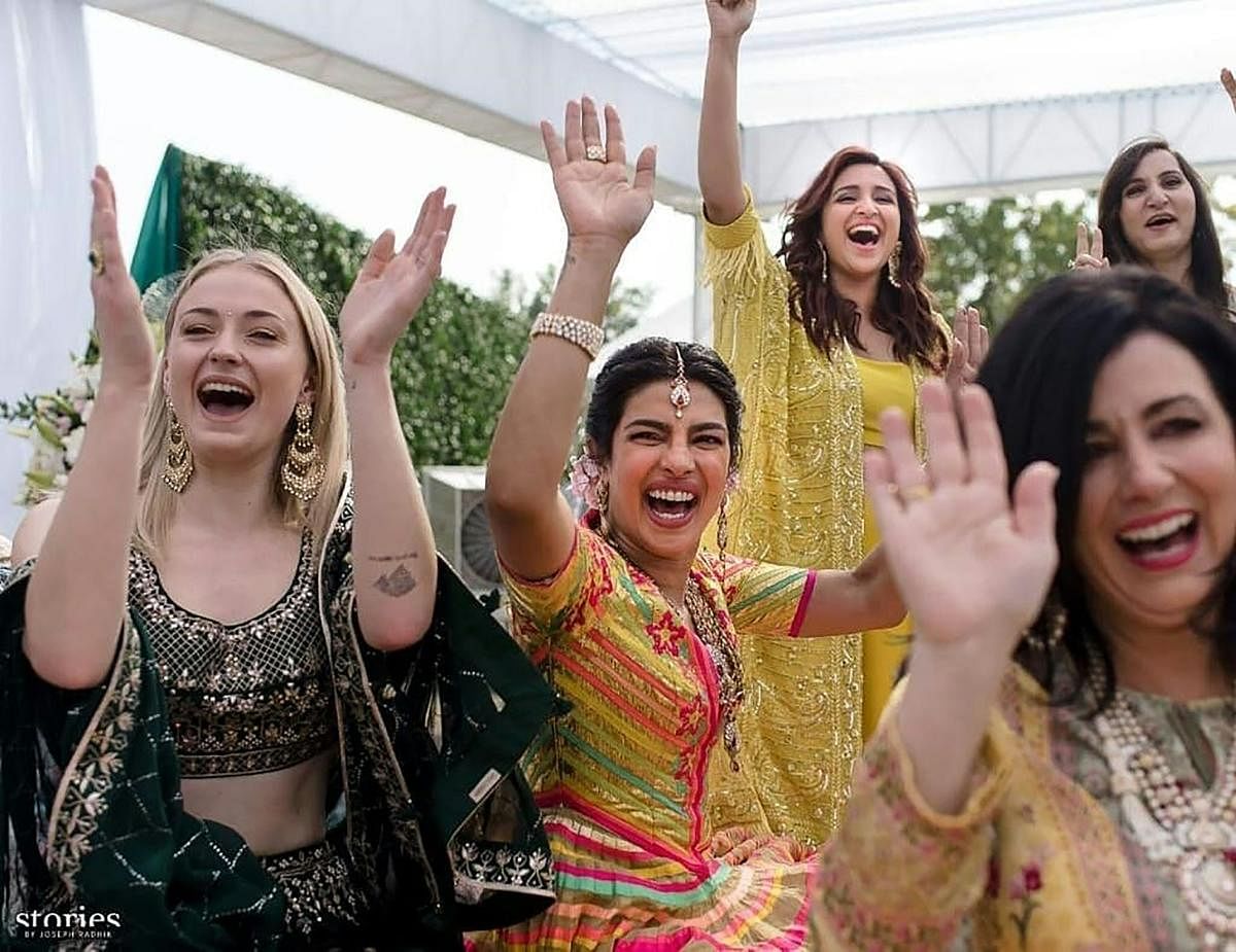 Bollywood actress Priyanka Chopra (C) during her wedding celebration along with friends and relatives at Umaid Bhawan palace in Jodhpur. AFP file photo