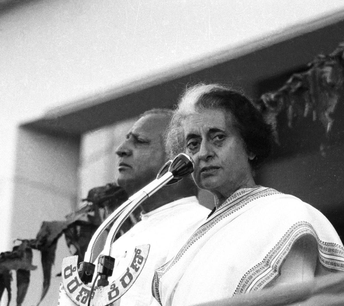 Former Prime Minister Indira Gandhi adressing public meeting. File photo
