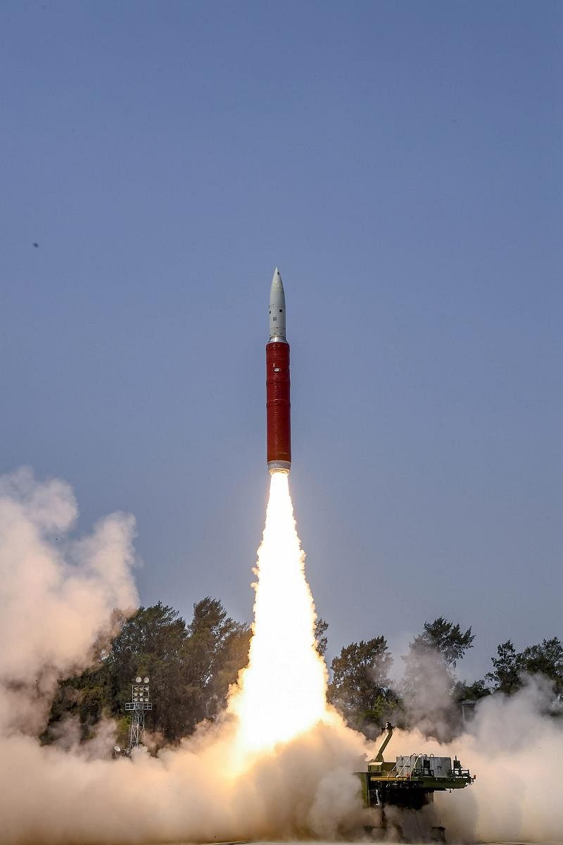 Ballistic Missile Defence (BMD) Interceptor missile being launched by Defence Research and Development Organisation (DRDO) in an Anti-Satellite (A-SAT) missile test ‘Mission Shakti’ engaging an Indian orbiting target satellite in Low Earth Orbit (LEO) in a ‘Hit to Kill’. PTI photo