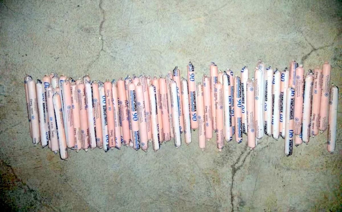 Explosives seized by the police in Kushalnagar.