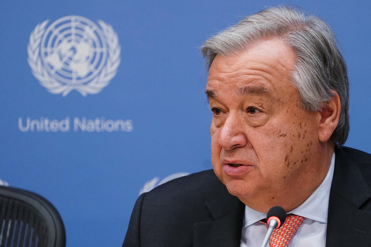 The Secretary General of the United Nations Antonio Guterres attends a press conference about climate change in New York, New York, U.S., March 28, 2019. REUTERS/Carlo Allegri