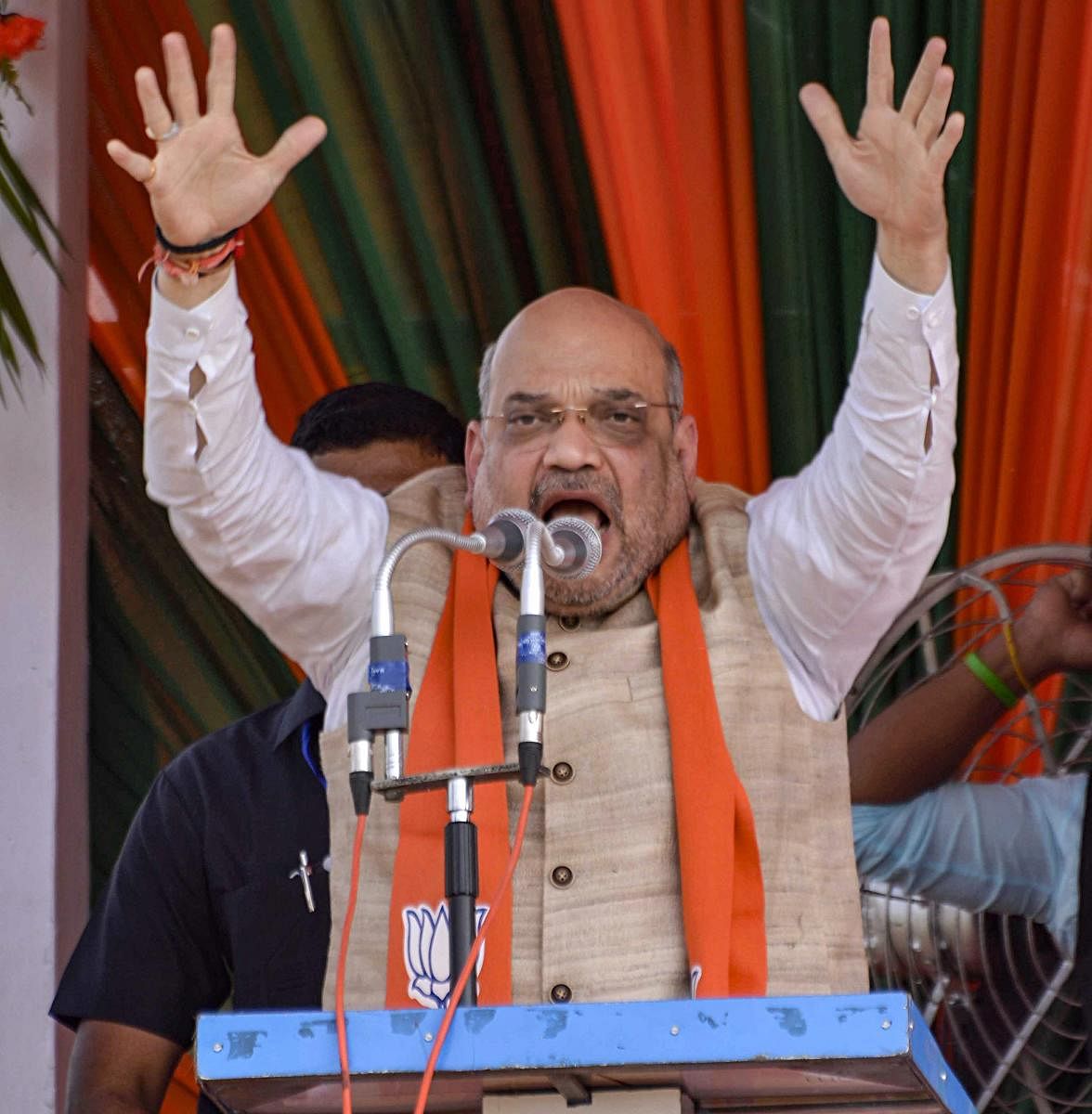 BJP national president Amit Shah during a campaign for Lok Sabha elections, in the Alipurduar district of West Bengal on March 29. PTI