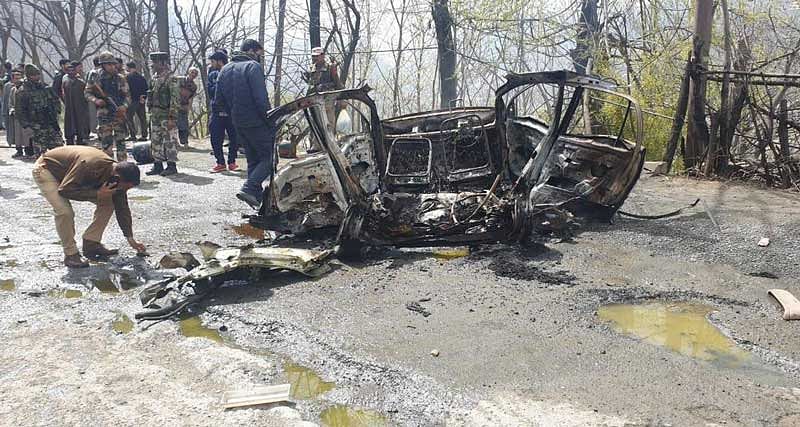 CRPF sources said that prima facie the blast in the car seems to be a cylinder explosion. (Image: ANI/Twitter)