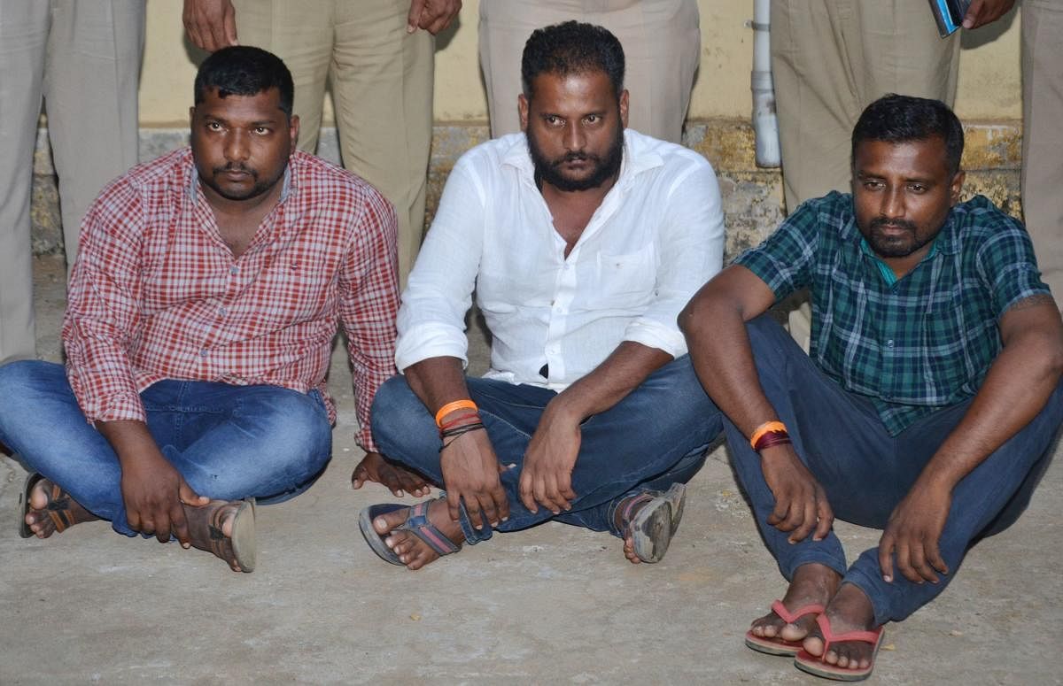 Police arrested Sampath Kumar (34), Hariprasad (36) and lorry driver Jagan accused in the murder of BJP District General Secretary Balachandra Kalagi in Madikeri.