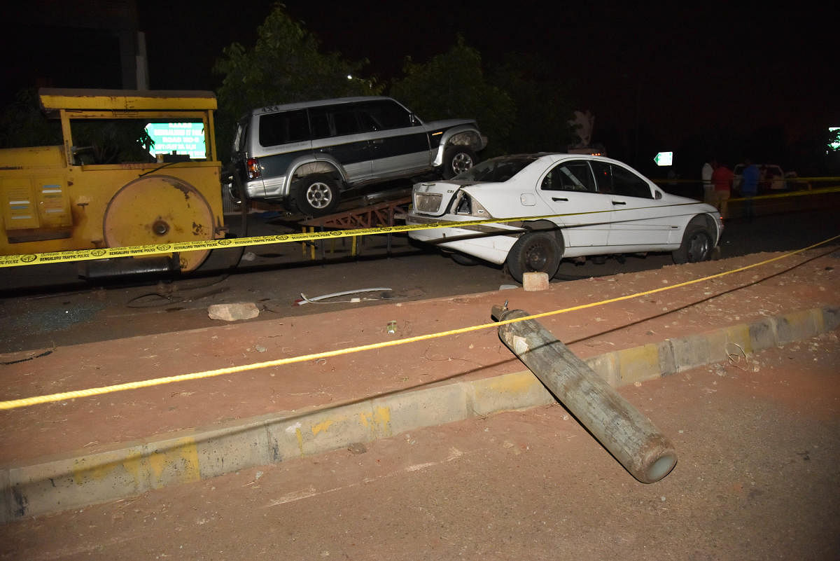 The spot where a woman and her daughter were killed in a cylinder blast during a film shooting in Bengaluru on Friday. DH Photo/Janardhan B K