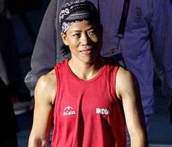 MC Mary Kom before semi-final of women's Flyweight boxing at Olympic Games in London on Wednesday. PTI