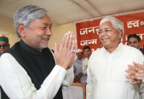 Chief Minister Nitish Kumar and RJD chief Lalu Prasad. PTI file photo