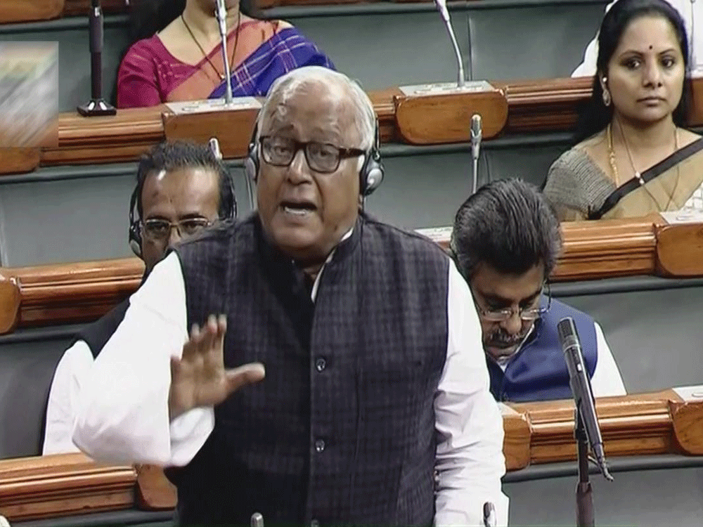 TMC member Saugata Roy speaks in the Lok Sabha in New Delhi on Tuesday, during the ongoing winter session of Parliament. PTI Photo