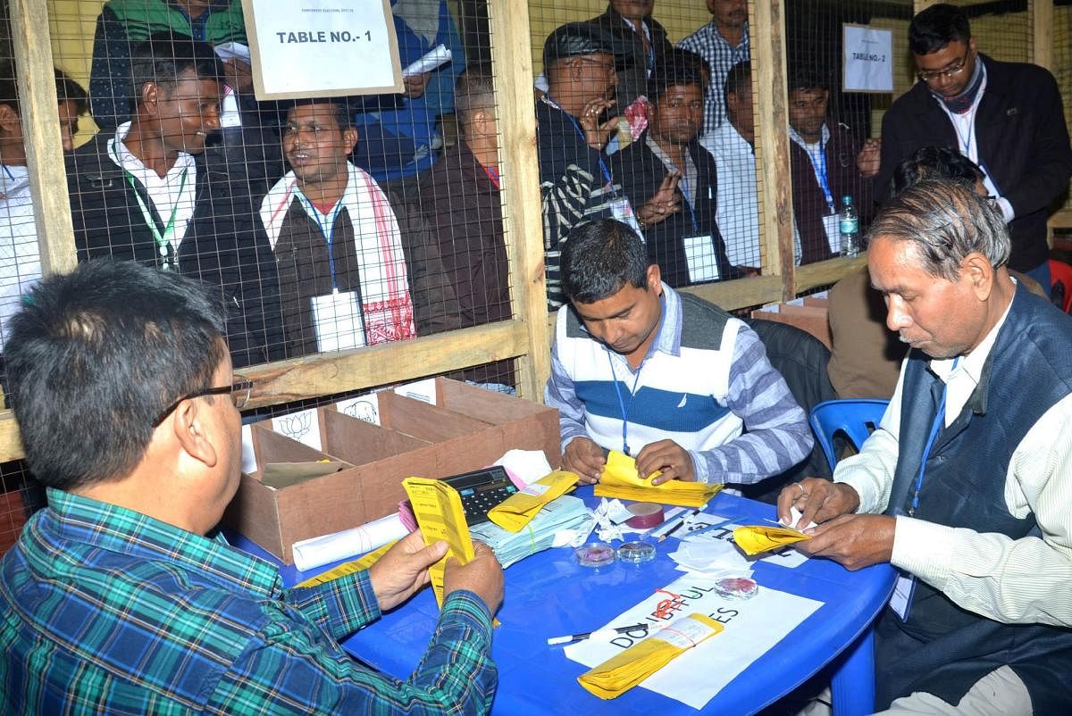 Counting of panchayat votes near Guwahati in Assam. (Photo by Manash Das)