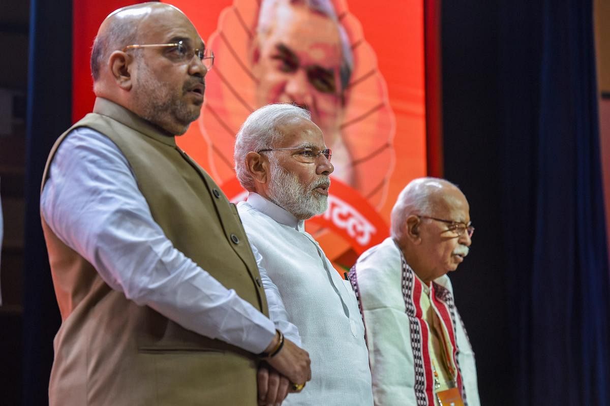Amit Shah, Narendra Modi and L K Advani. (PTI File Photo)