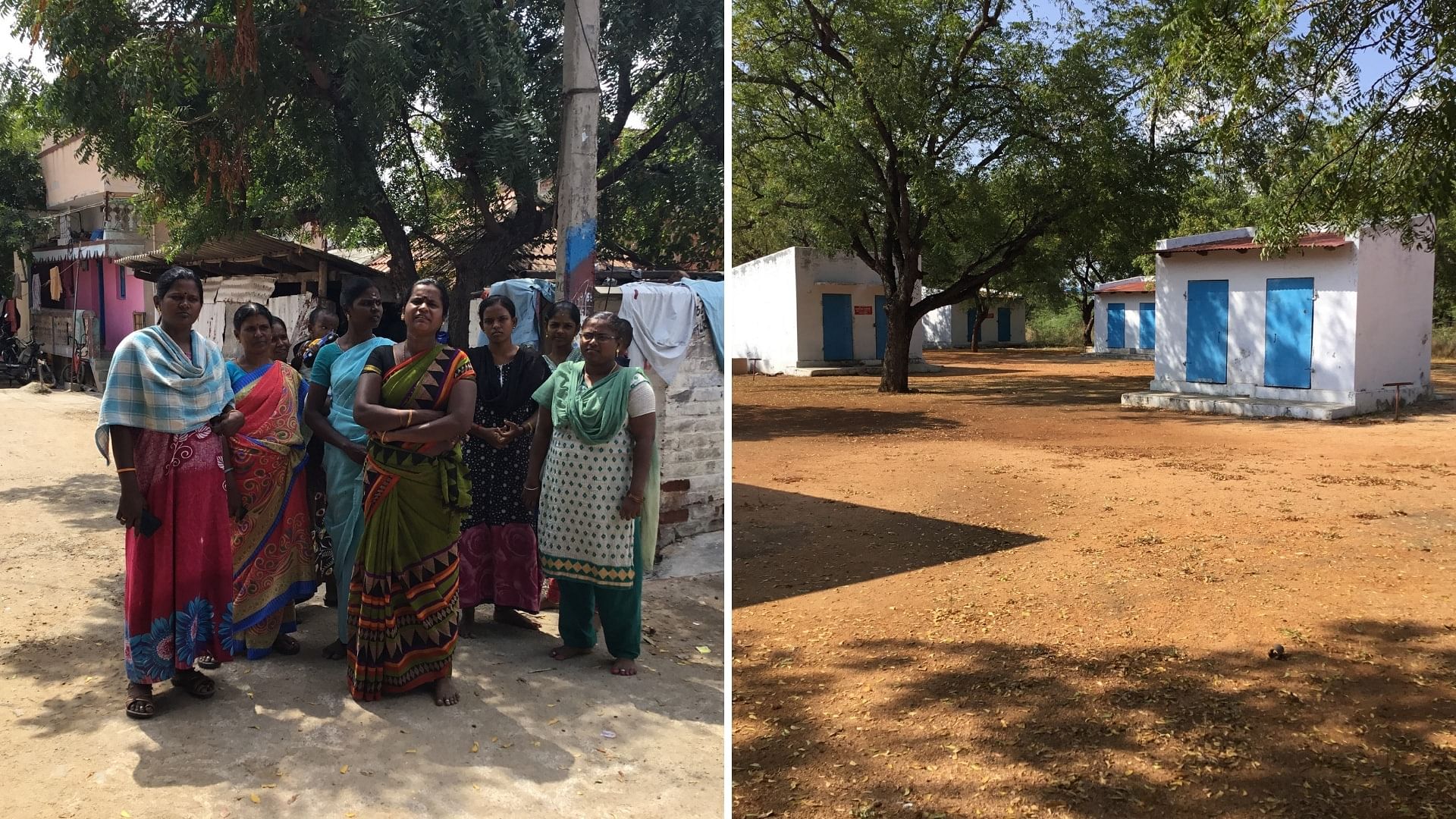 (L) Women labourers who have lost jobs due to shut down at their colony in Sivakasi on Monday. (R) Units where labourers' produce crackers closed due to shutdown. 