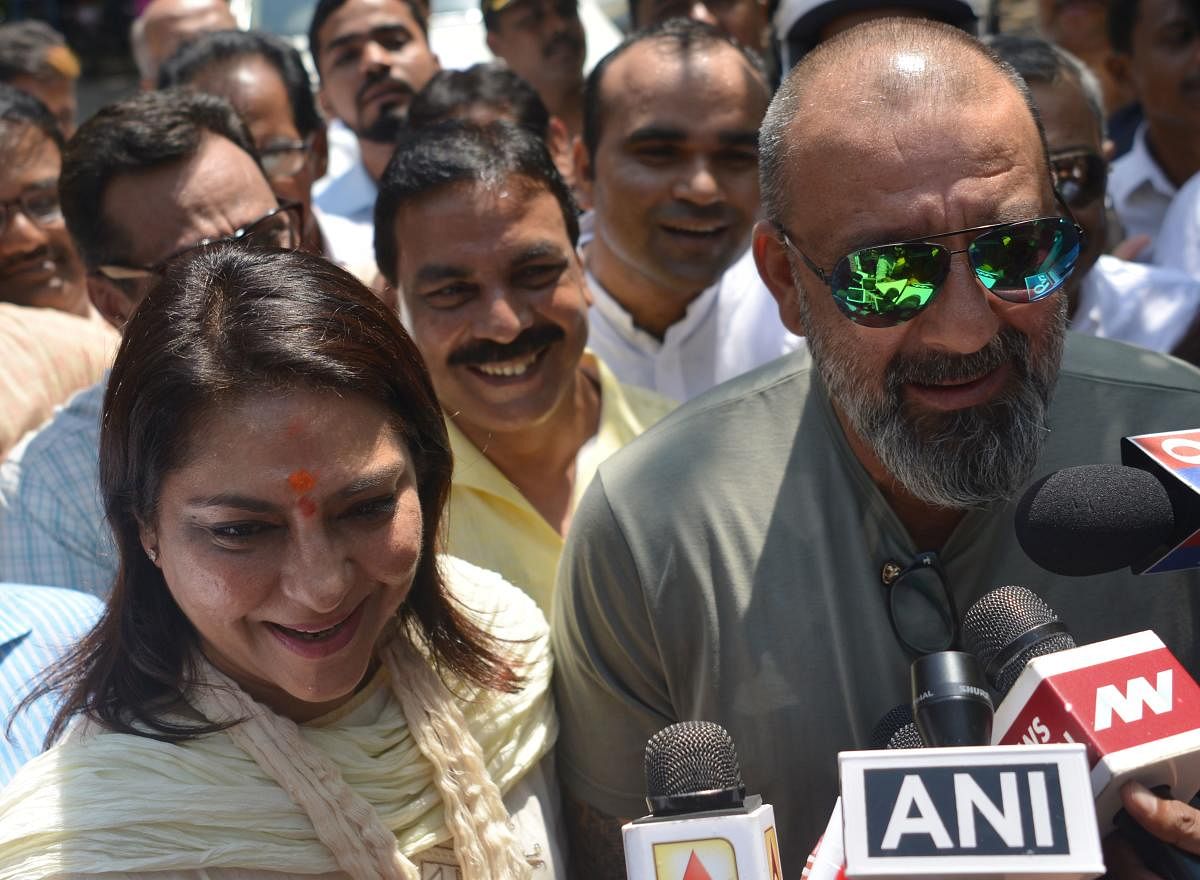 Priya Dutt was accompanied by her brother, actor Sanjay Dutt, while filing her papers for the Mumbai North Central seat, where she faces BJP's Poonam Mahajan. AFP File photo