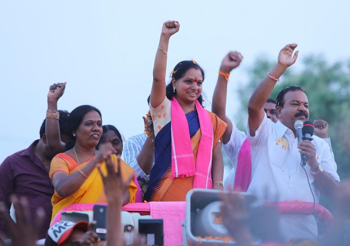 K Kavitha in the election campaign. (DH photo)